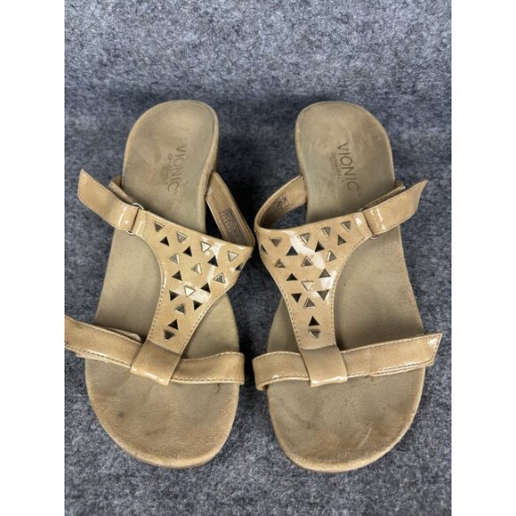 Vionic Shoes Womens Size 7 Beige Wedge Sandals Orthaheel Maggie Leather Cutout - Picture 1 of 7